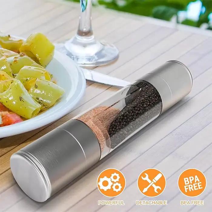 Moulin à sel et poivre 2 en 1 en acier inoxydable avec broyeur en céramique réglable pour cuisine et bar occasionnels