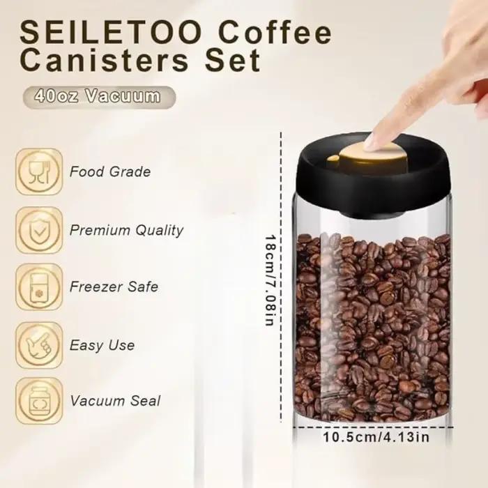 Boîtes à café sous vide avec couvercles hermétiques pour café, pots Mason en verre borosilicate, Kit de scellage sous vide pour thé, grains, sucre