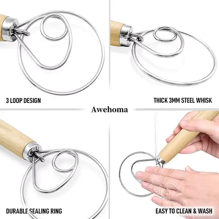 2 fouets à pâte danois de grande taille en acier inoxydable