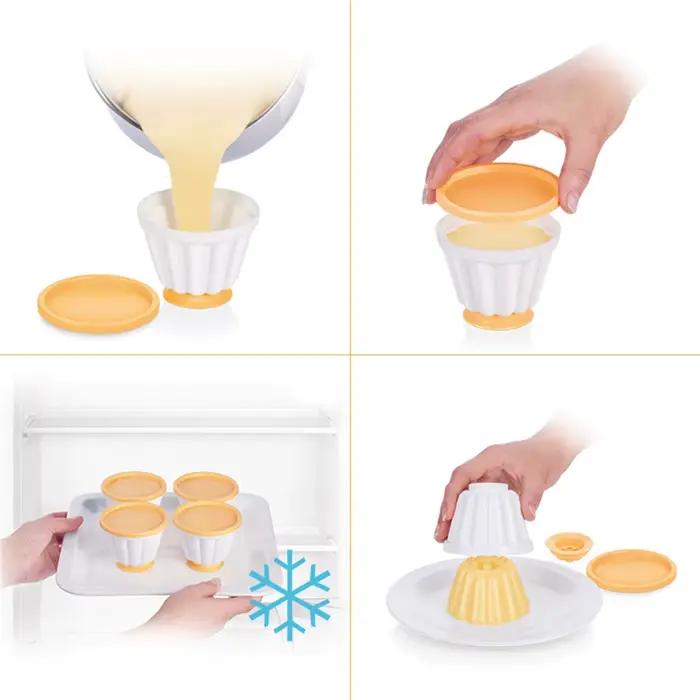 Moules à Pudding en plastique, 4 pièces, moules à gelée Panna Cotta avec couvercles, casseroles à Pudding, tasses à Dessert, moule à crème au chocolat, outil de cuisson