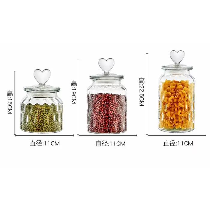 Pot en verre scellé moderne en forme de cœur, pot d'assaisonnement de cuisine en grains de café, pot en verre Transparent, récipient de stockage en verre pour bonbons et aliments