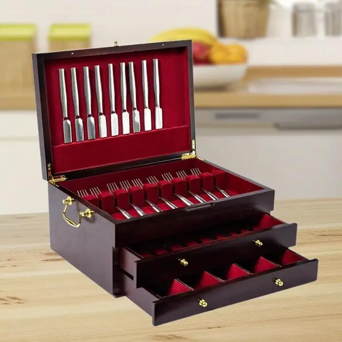 Boîte de rangement pour couverts, étui à ustensiles, cadeaux, doublure en feutre, polyvalente avec couvercle, organisateur de couverts pour restaurant et maison