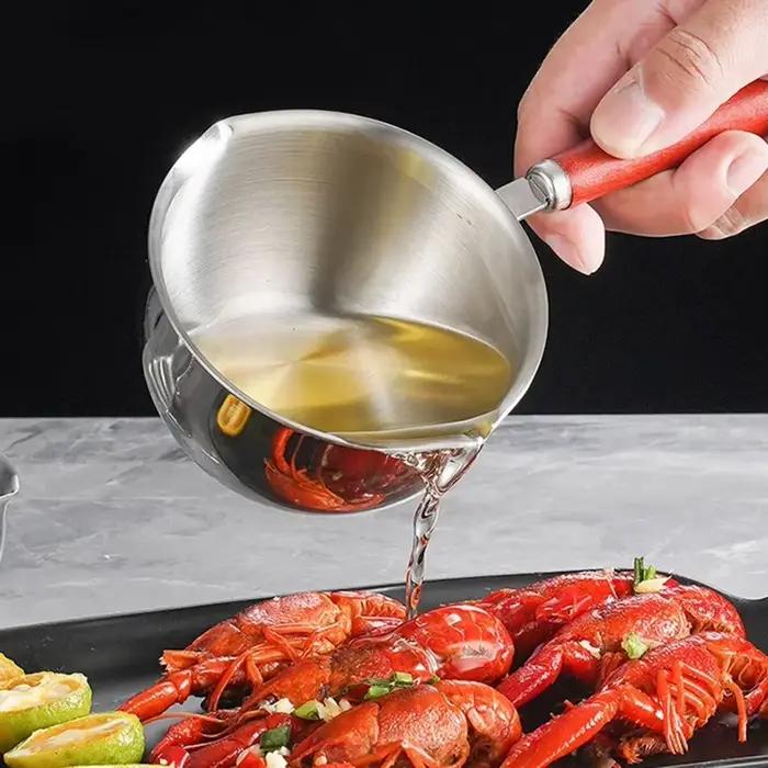 Poêle à huile chaude en acier inoxydable, chauffe-beurre chaud, poêle à fond plat pour éclaboussures d'huile, casserole pour saucisses au lait bouillant, 150/300/500ml