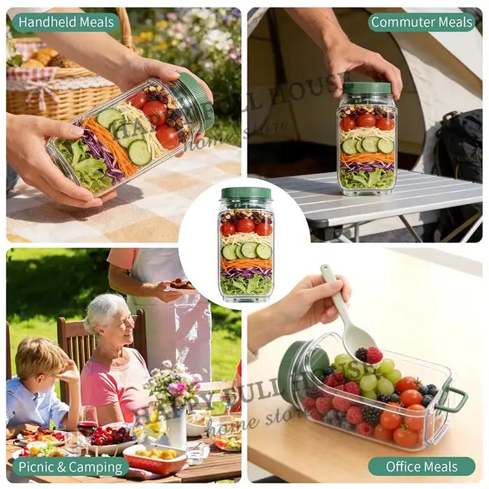 Contenant à salade en plastique hermétique avec ouverture latérale pour garder la salade fraîche et croquante tout au long de la journée pour le déjeuner portable et les occasions spéciales