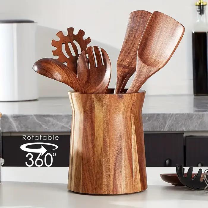 Porte-ustensile en bois 360 ° Cage à baguettes de cuisine rotative