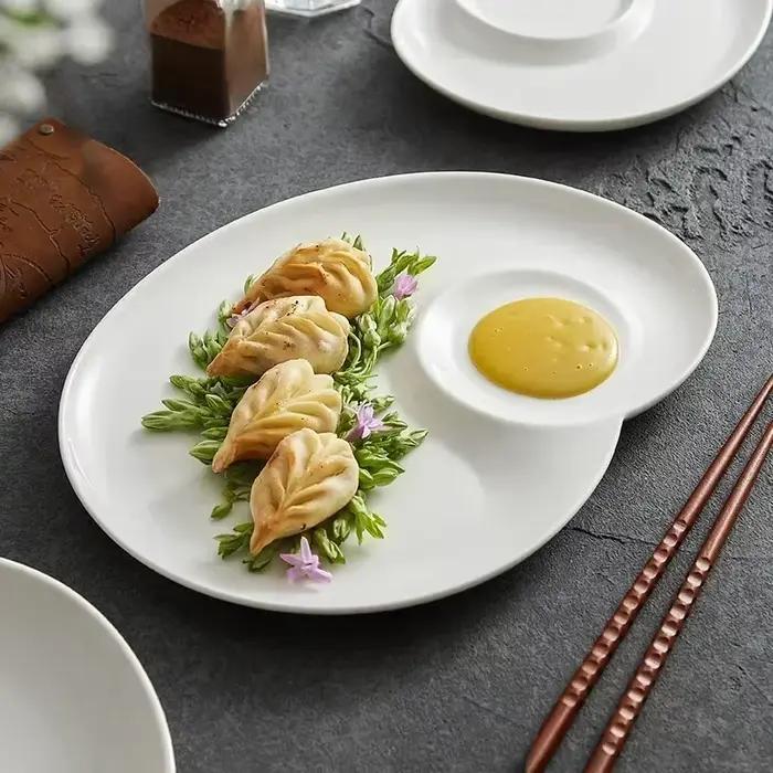 ECHmonopolsushi en céramique avec plat de vinaigre, plaque de séparation en spirale blanche, frites créatives pour hôtel et restaurant avec assiette 238