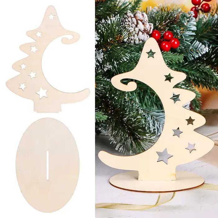 Tranches de bois de Noël avec support, artisanat d'arbre de Noël créatif, ornements d'étoile, décorations de fête à la maison, nouveau