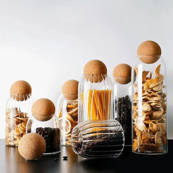 Pot de stockage en verre avec couvercle en bois