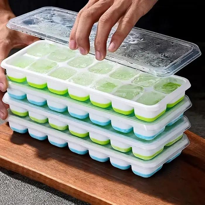Moule à glaçons en silicone avec couvercle pour crème glacée 14 cavités carrées démoulage facile outil de congélation estival pour cuisine bar cocktails glacés DIY