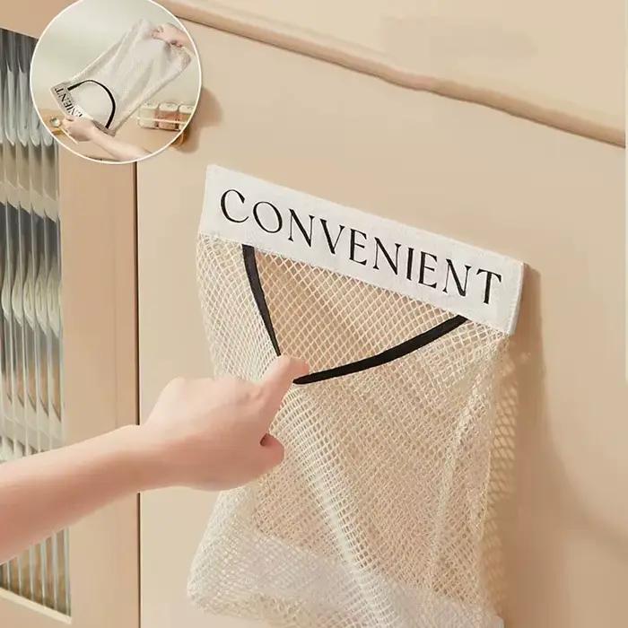 Distributeur de Sacs de Rangement Mural en Maille, Support de Sacs à Ordures en Plastique, Idéal pour les Courses et l'Épicerie