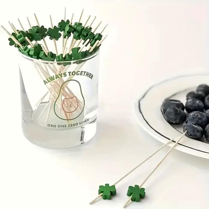 Brochettes de trèfle à quatre feuilles pour fournitures de cuisine, pics de fête-finition polie, pour noël, Thanksgiving, saint-valentin