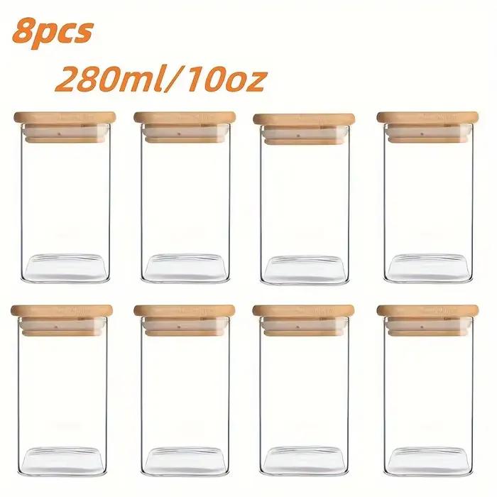 1/2/4/8 pièces, pots en verre de 10oz avec couvercles hermétiques, pots de bonbons, récipients de stockage des aliments avec couvercles en bambou, pots transparents