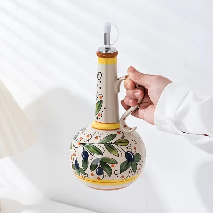 Distributeur d'huile d'olive sans BPA sous glaçure en céramique gaufrée