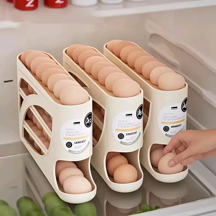 Conteneur de stockage d'œufs roulant à 3 niveaux pour réfrigérateur