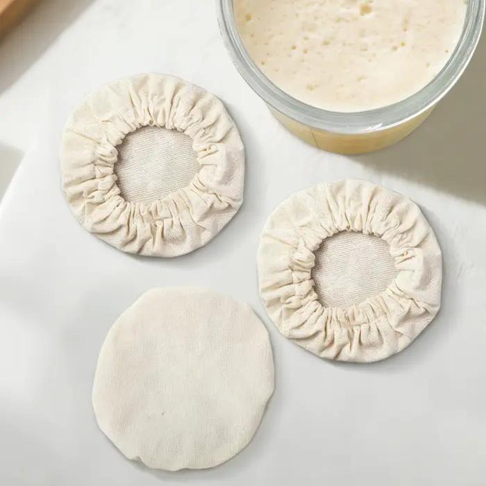 Couvre-pots en lin pour la fermentation du pain, 4 pièces, couvercles réutilisables pour la levée du pain, kit de démarrage pour la boulangerie maison