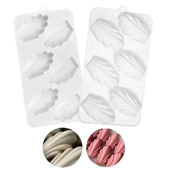 Moule à gâteau en silicone à 6 trous motif madeleine, pour mousse au chocolat, coquille, fleur, dessert français, décoration, ustensiles de cuisson, DIY, 2025