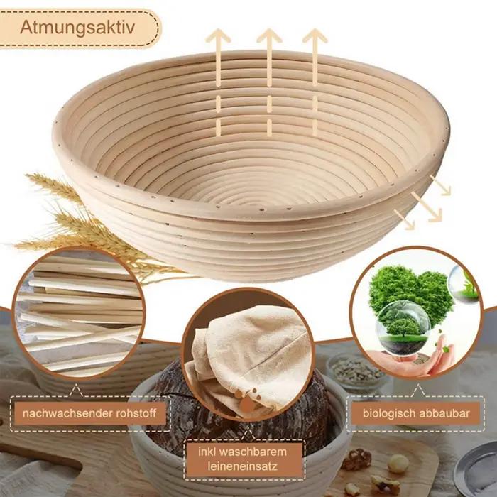 Ensemble rond, 4 paniers à levure pour pain et pâte à pain, panier d'épreuve Banneton avec Inserts en lin, ensemble de grattoir à pâte rond-AT64