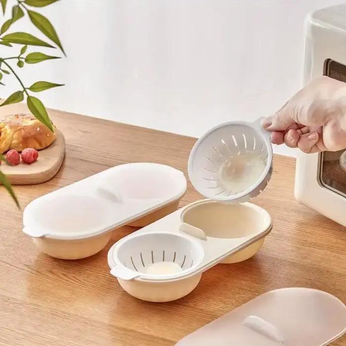 Cuiseur à œufs au micro-ondes, Double couche avec couvercle, fond antiadhésif, moule à œufs à ressort chaud, outils de cuisine, 1/2 pièces