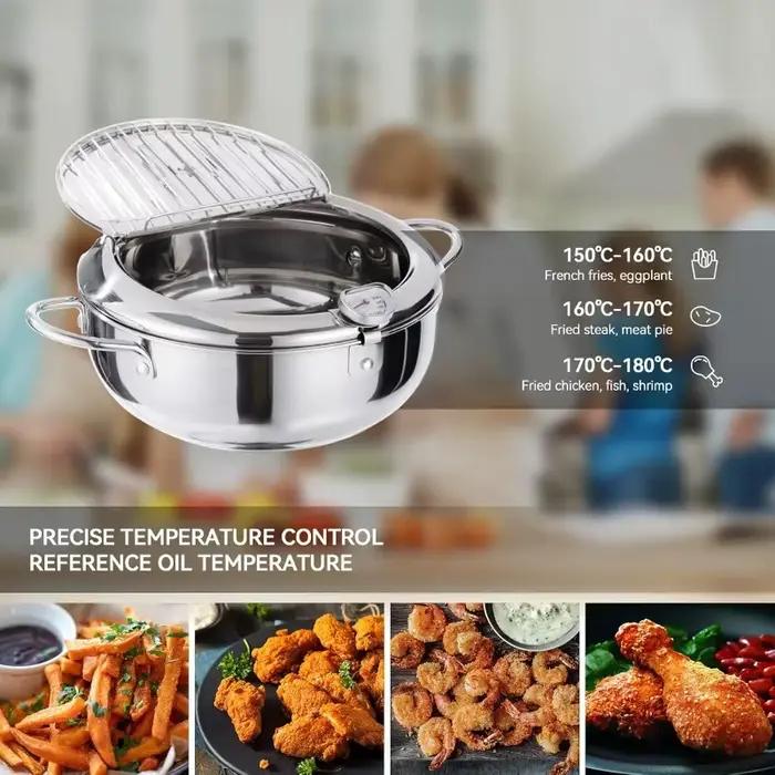 Marmite pour friteuse, marmite tempura de style japonais de 11 pouces/4,2 L avec couvercle, acier inoxydable 304 avec contrôle de température et huile