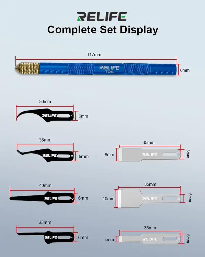 RELIFE TK5 8 en 1 couteau multifonctionnel poli à la main ensemble de lames Ultra minces téléphone carte mère élimination de la colle IC CPU outils de levier