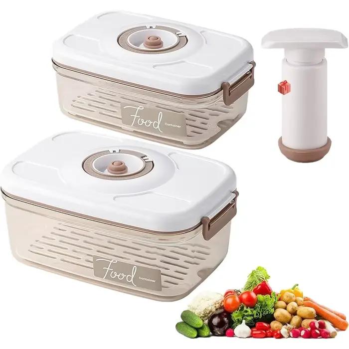 Boîte de stockage sous vide alimentaire, récipient hermétique-boîte de rangement de cuisine réutilisable avec filet de vidange et pompe à vide pour garder les aliments frais
