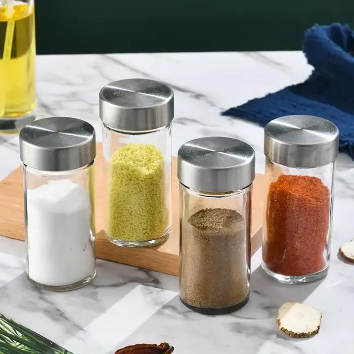 Bocal d'assaisonnement en verre avec couvercle en acier inoxydable, bouteille de stockage d'essence jetable, pot à épices de camping, sel Belle, cuisine, 3 pièces
