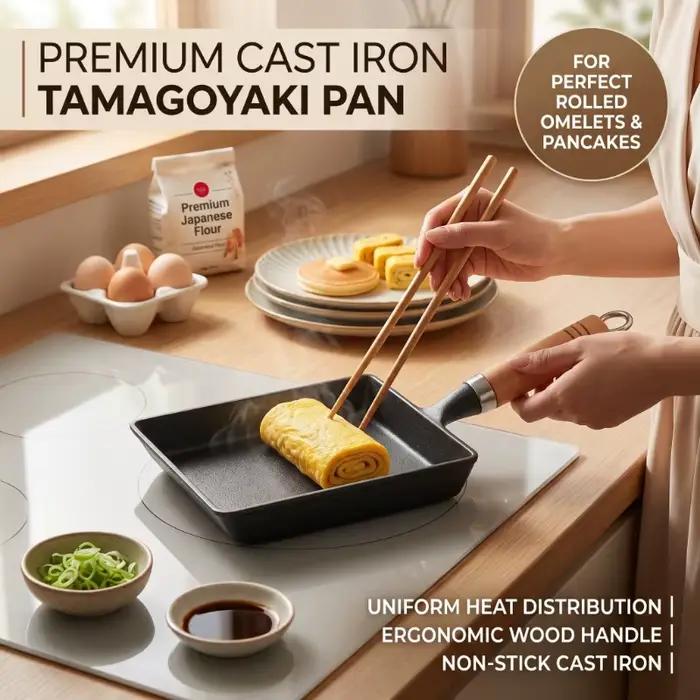 Poêle en fonte antiadhésive japonaise pour crêpes et œufs usages quotidiens et spéciaux