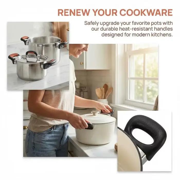Poignées latérales durables noires pour pot, design anti-brûlure, poignée pour autocuiseur, pour la cuisine