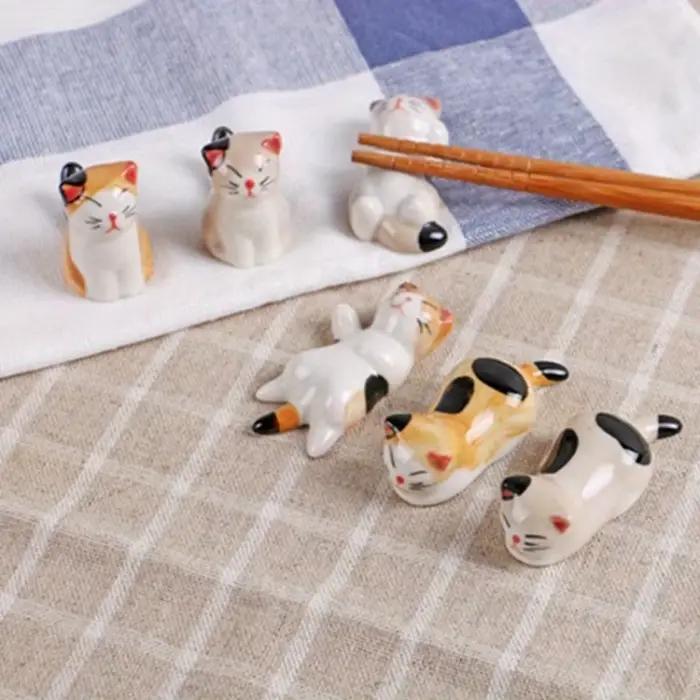 Ensemble de 6 repose-ustensiles en céramique inspiré de chat et porte-stylo de dessin animé
