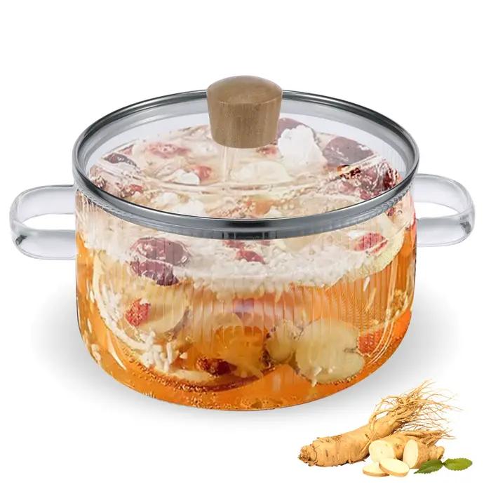 Casserole en verre transparente avec couvercle, 1,6 l, marmite à soupe en verre résistant à la chaleur, double poignées, outils de cuisine