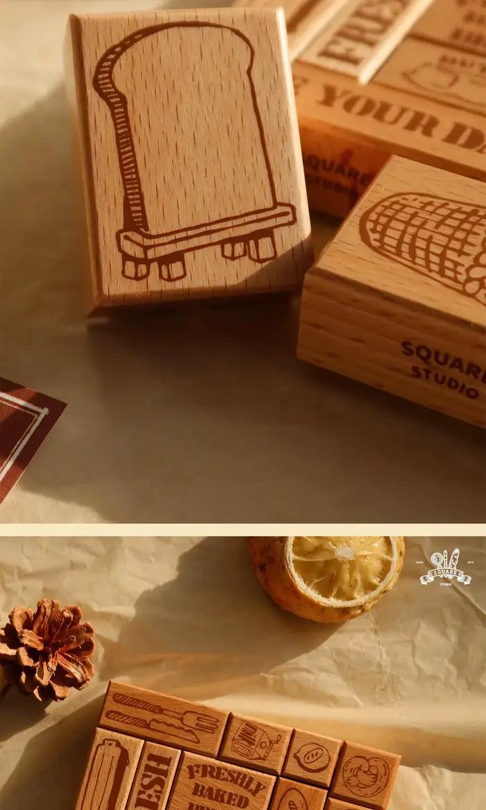 Tampon en bois à motifs de boulangerie variés et mignons, outil artisanal à thème alimentaire pour la décoration de carnets, le journaling et le scrapbooking