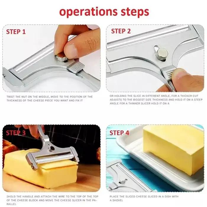 Trancheuse à fromage en acier inoxydable de qualité supérieure, avec fil, épaisseur réglable, coupe-beurre pour une coupe sans effort, Gadget de fromage