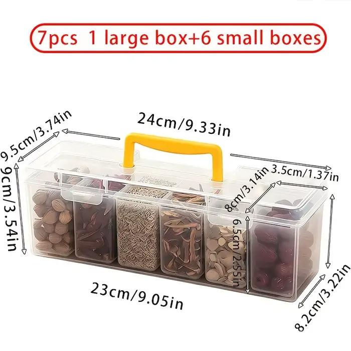 Ensemble de récipients à épices scellés avec couvercle de 7 pièces (1L + 6S) – Pots divisés amovibles en PP résistants aux aliments pour l'organisation des épices, des herbes et de la cuisine