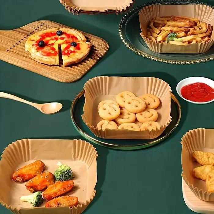 Feuilles antiadhésives doublées pour friteuse à air et four à micro-ondes 50 paquets papier cuisine saine sans graisse collante