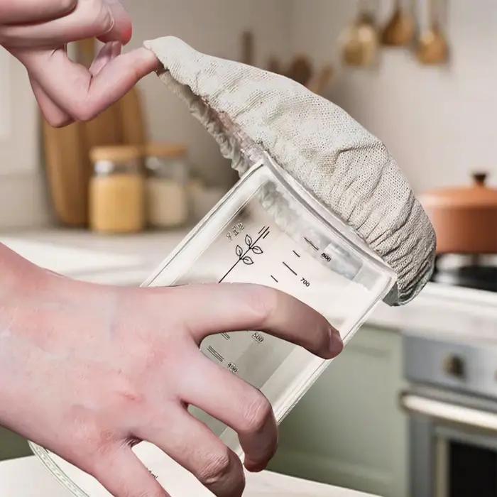 Couvre-pots en lin pour la fermentation du pain, 4 pièces, couvercles réutilisables pour la levée du pain, kit de démarrage pour la boulangerie maison