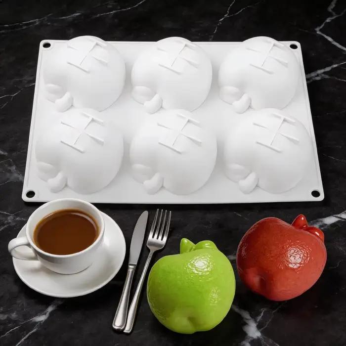 Moule en silicone à 6 cavités en forme de demi-pomme, pour gâteaux mousse, chocolat, pouding, desserts, pâtisseries françaises, et savons faits main DIY