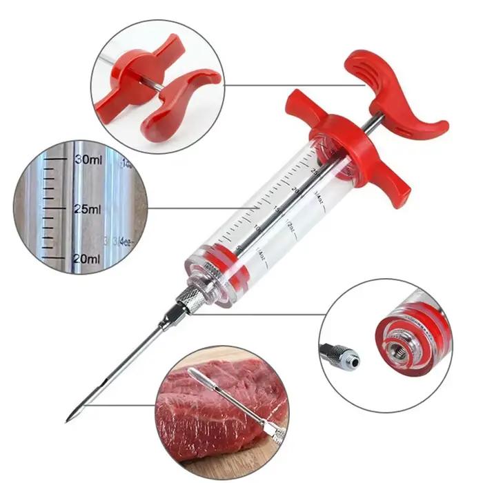 Seringue à injecter de la viande avec 3 aiguilles d'injection de marinade pour barbecue injecteur de saveur de dinde et viande occasion spéciale