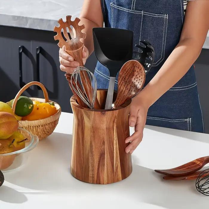 Porte-ustensile en bois 360 ° Cage à baguettes de cuisine rotative