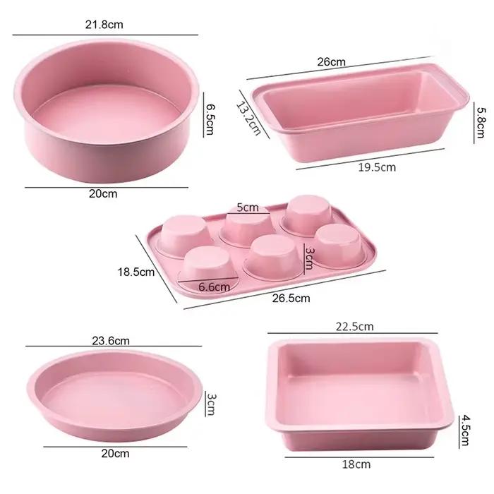 Ensemble de poêles à pâtisserie en acier au carbone antiadhésif rose