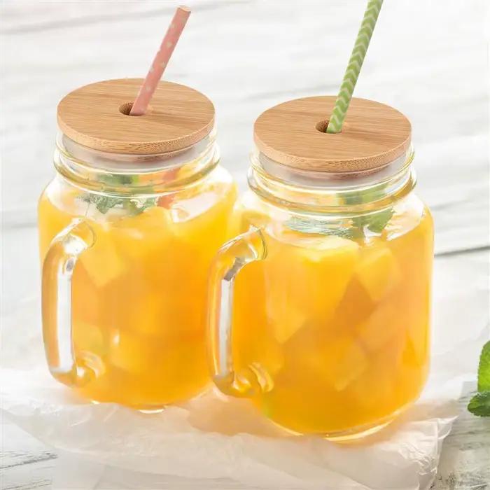 Couvercles de pot en bambou avec trou en verre pour bocaux mason jar, bouteilles de bière en bois et couverts de tasses pour la conservation et l'esthétique de la cuisine