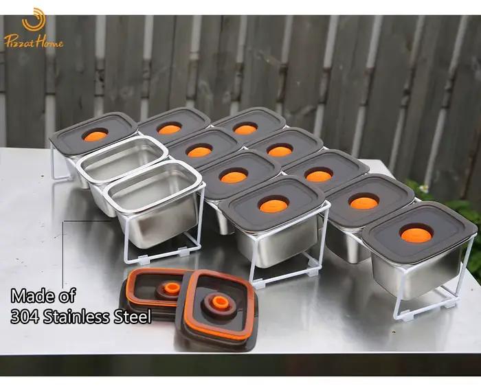 Station de garniture en acier inoxydable pour pizza garniture conteneur sauce ingrédients cuisine réfrigérateur kaki foncé prune