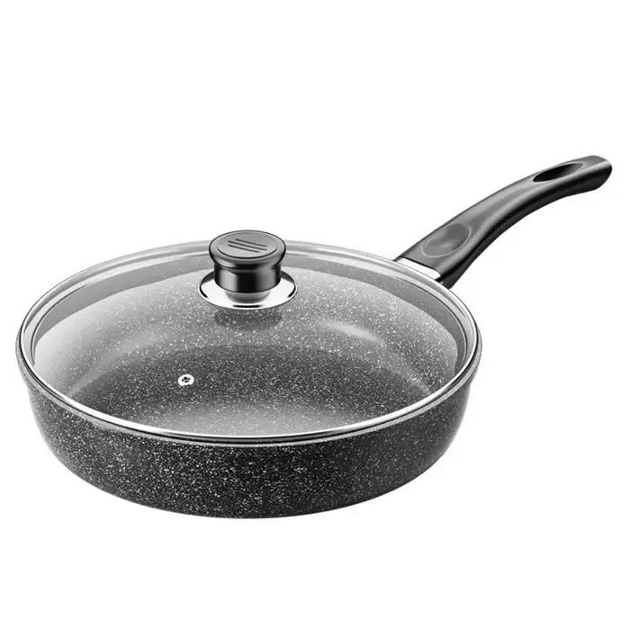 Poêle à Steak avec couvercle en verre, poêle en pierre, ustensiles de cuisine multi-usages antiadhésifs, outils de cuisine, 22/24/26/28cm
