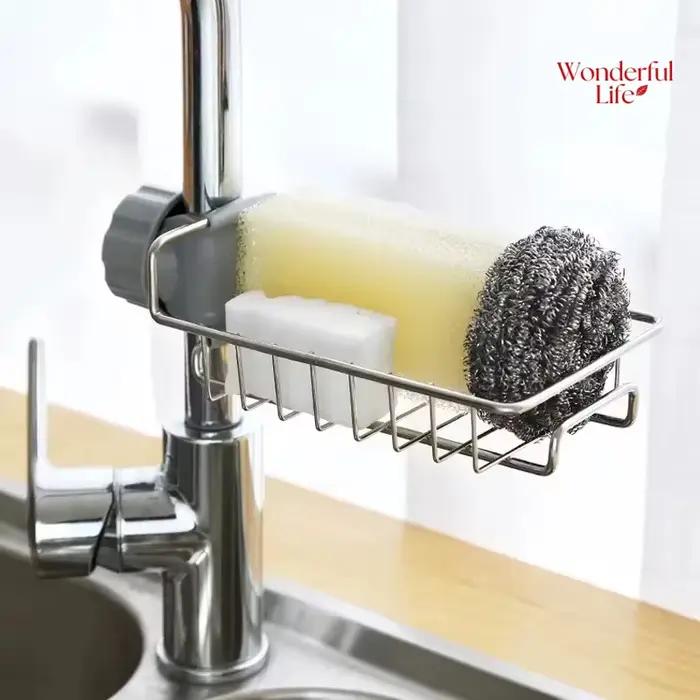 Égouttoir d'évier de cuisine en acier inoxydable, support de robinet de rangement, égouttoir à savon, porte-serviettes, organisateur d'étagère, accessoires de cuisine