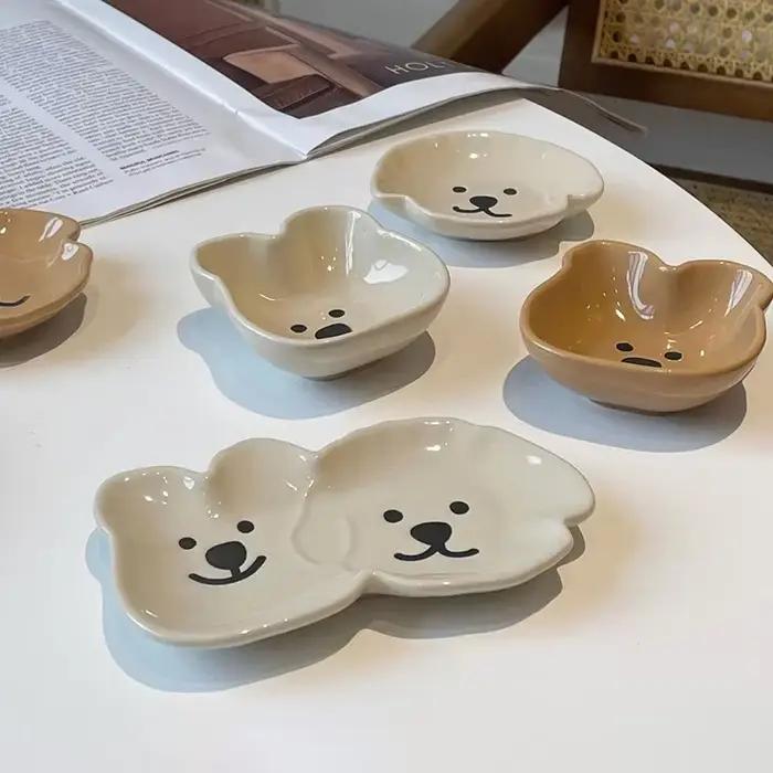 Assiette d'assaisonnement en céramique de dessin animé mignon, plats de saveur de hot pot, collation créative à la maison, assiette à dessert, fournitures de cuisine