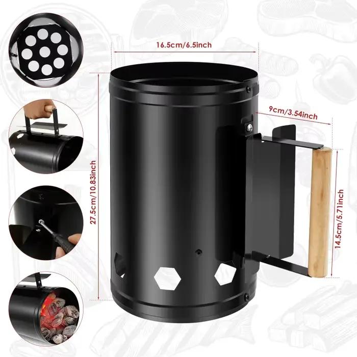 Allume-charbon rapide pour cheminée avec poignée en bois, allume-charbon pour briquettes de barbecue, accessoire de grillade