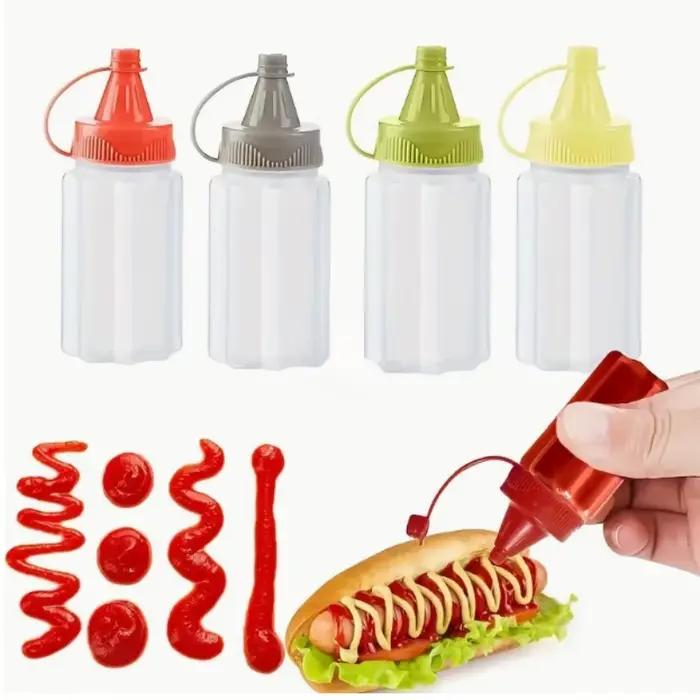 4pc Camping cuisine PE Sauce assaisonnement bouteille à presser bouteille d'embouteillage d'huile BBQ confiture pique-nique boîte à déjeuner salade Dressing voyage en plein air