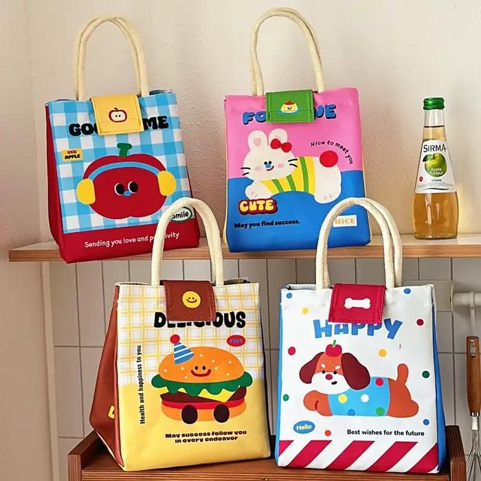 Sac de rangement, sac bento mignon, sac à main grande capacité pour employé de bureau, sac isotherme de conservation des aliments à motif de dessin animé, sac à lunch pour étudiant