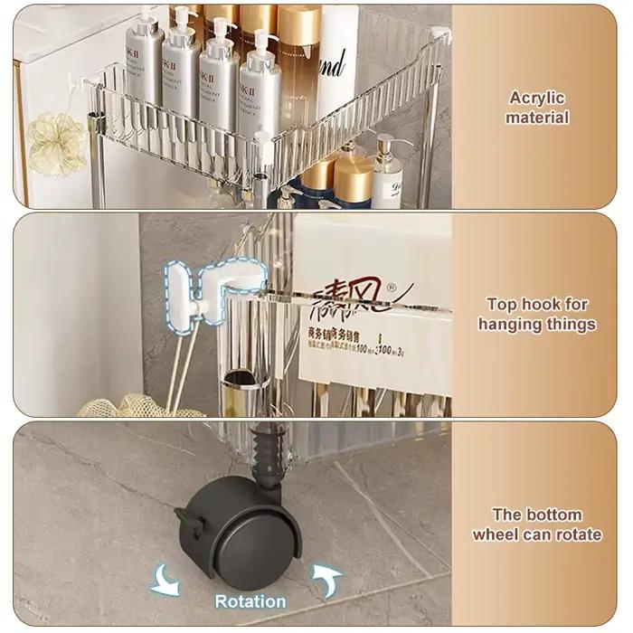 Support de rangement mobile en acrylique gris clair moderne pour cuisine salle de bain salon et support à collations