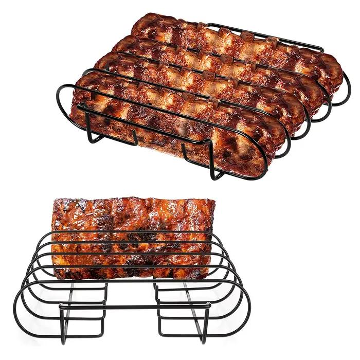 Supports à Steak pour Barbecue, revêtement antiadhésif en acier, rôtissage, côtes de viande d'agneau, support de grillades pour pique-nique en plein air