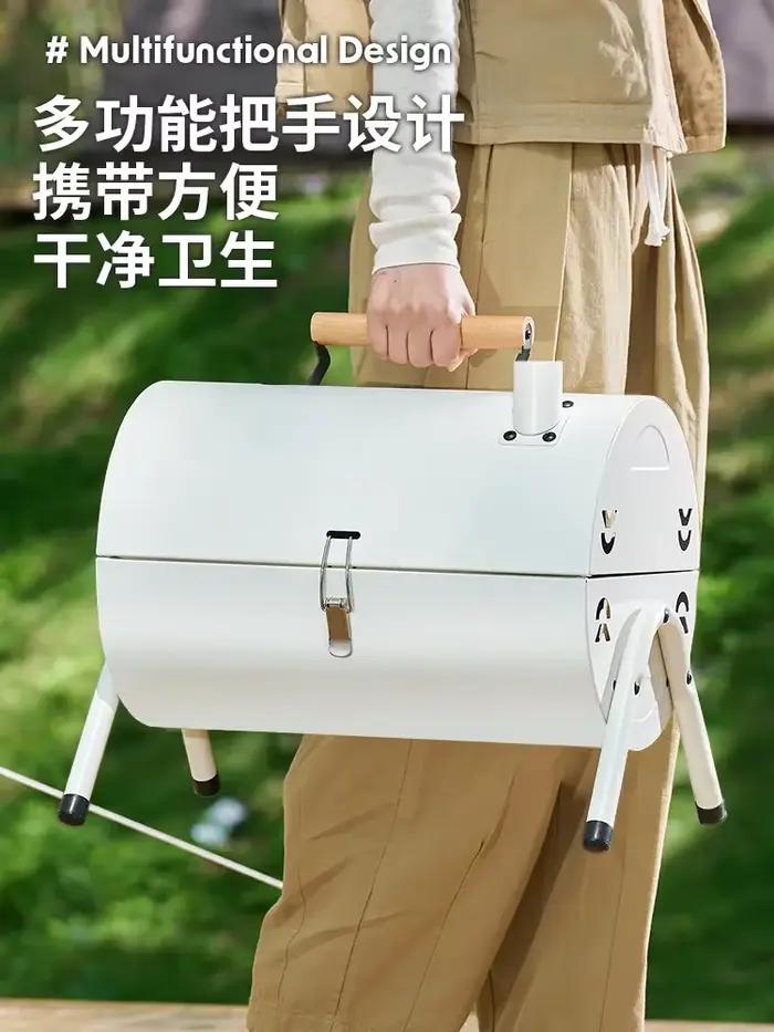Grill de barbecue pliable portable avec barbecue au charbon de bois, idéal pour la cuisine en plein air